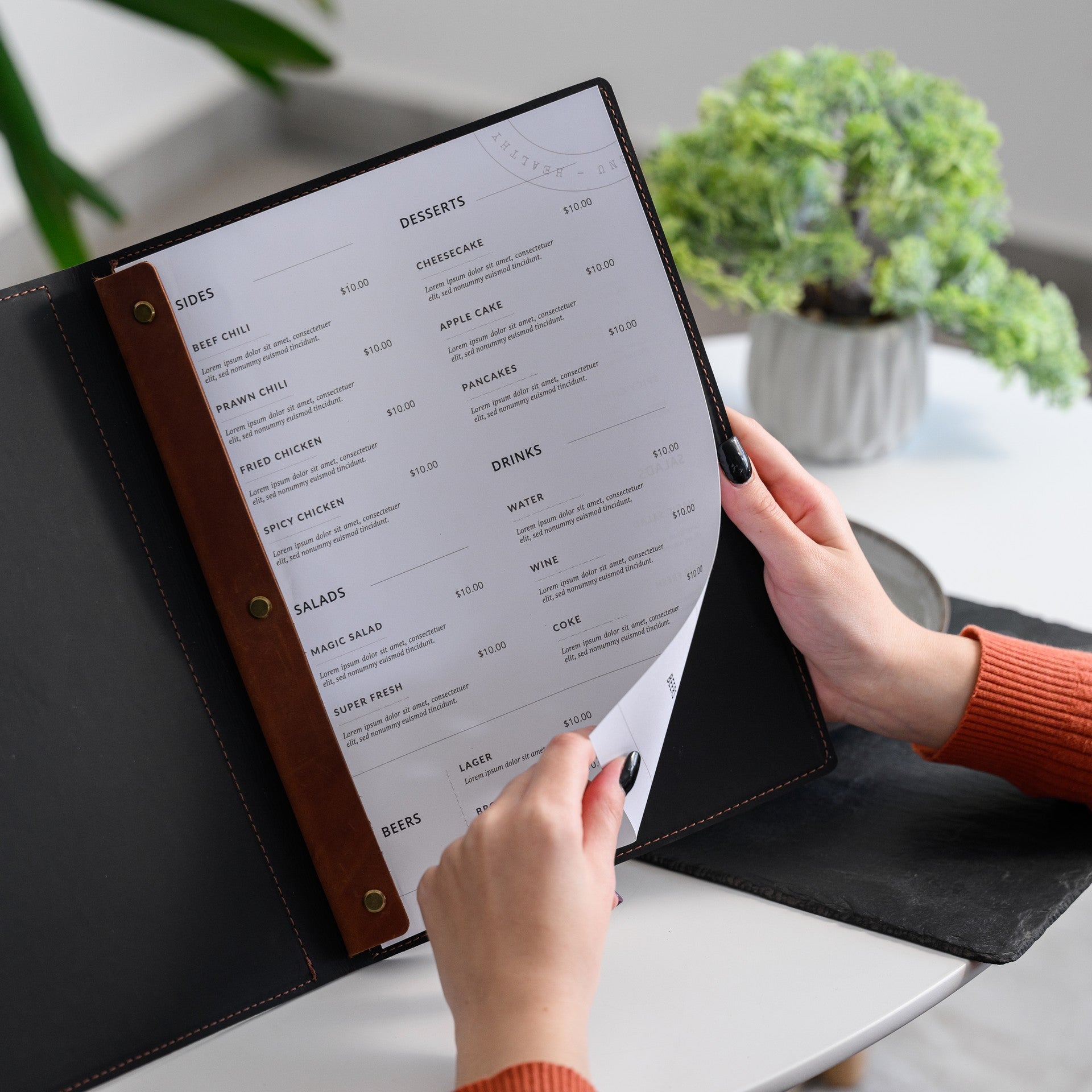 Leather Menu Hardcover suitable for A4 Sheets (LM12A4) - inkohoreca - shop