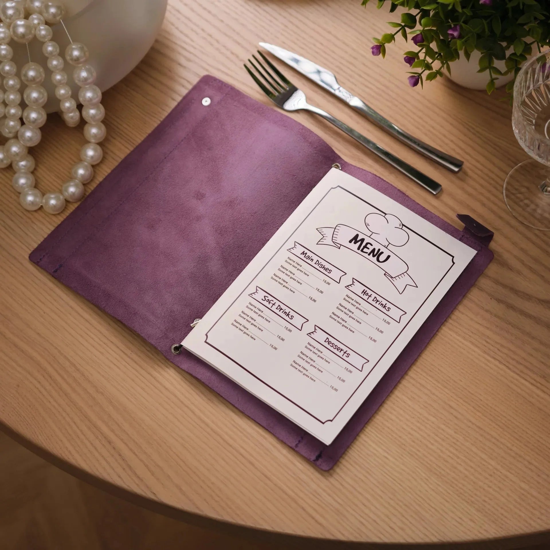 Leather Menu Holder with Holster Screw and Rubber String fixing (LM07A5) - inkohoreca - shop