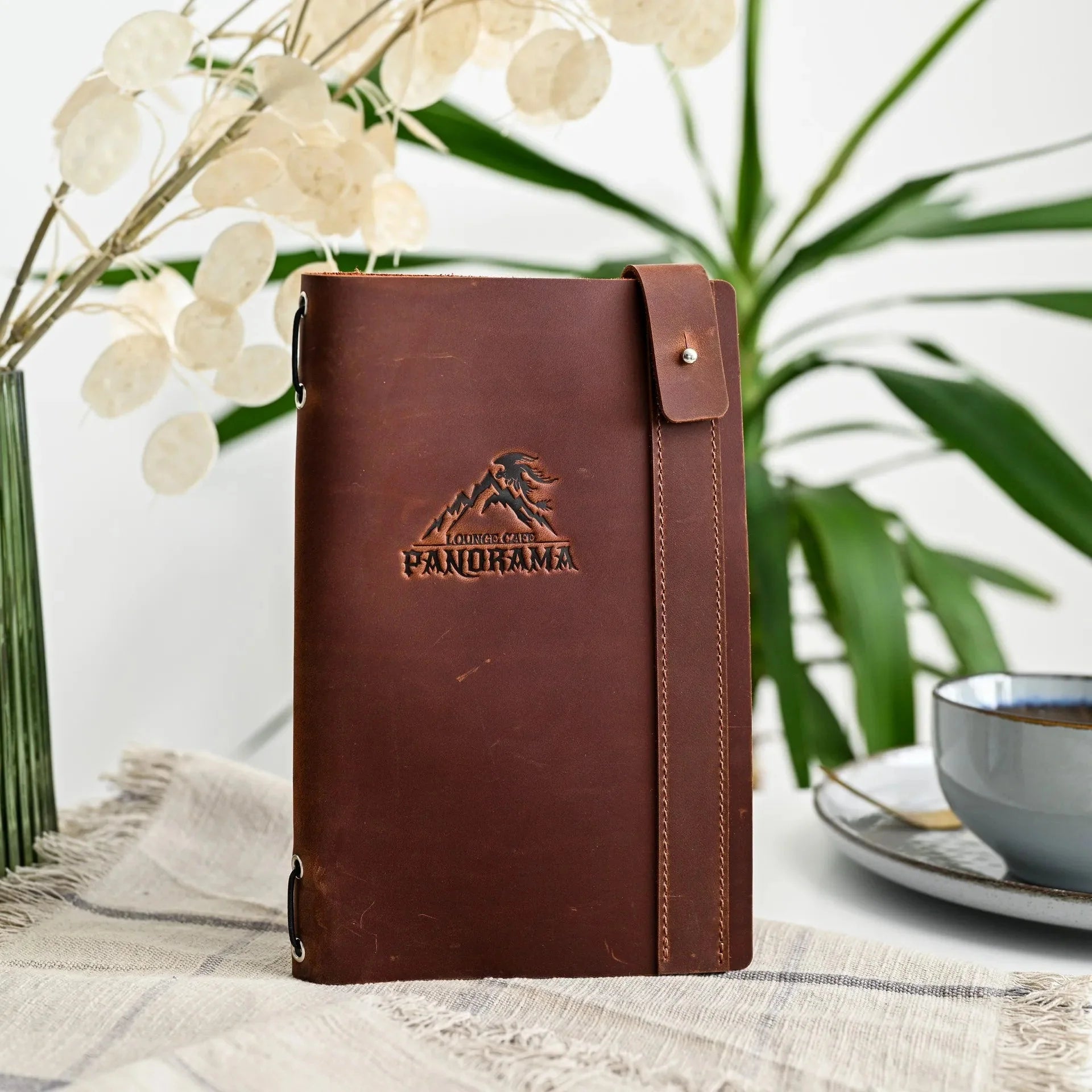 Leather Menu Holder with Holster Screw and Rubber String fixing with Crazy Horse leather (LM07A5) - inkohoreca - shop
