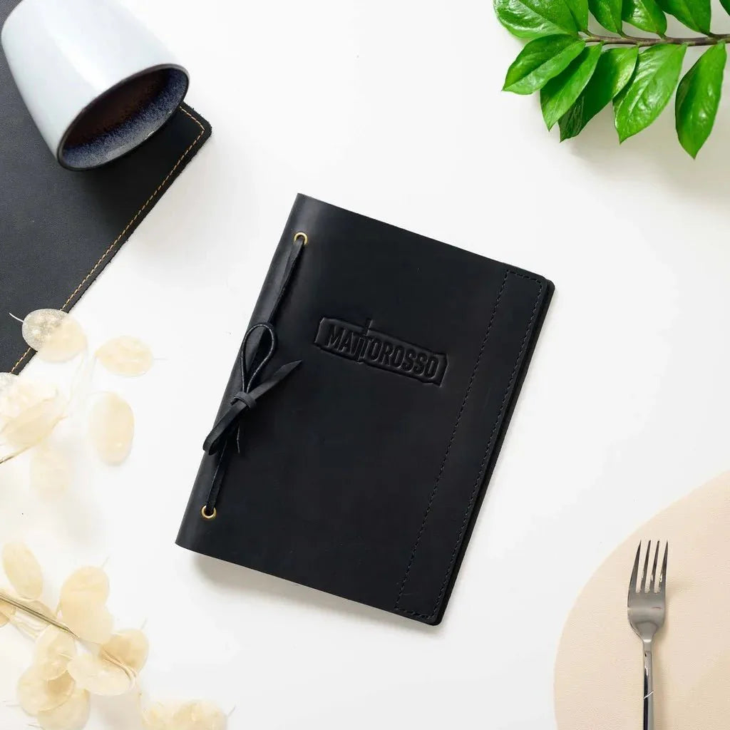 Premium menu cover with a sleek leather finish.