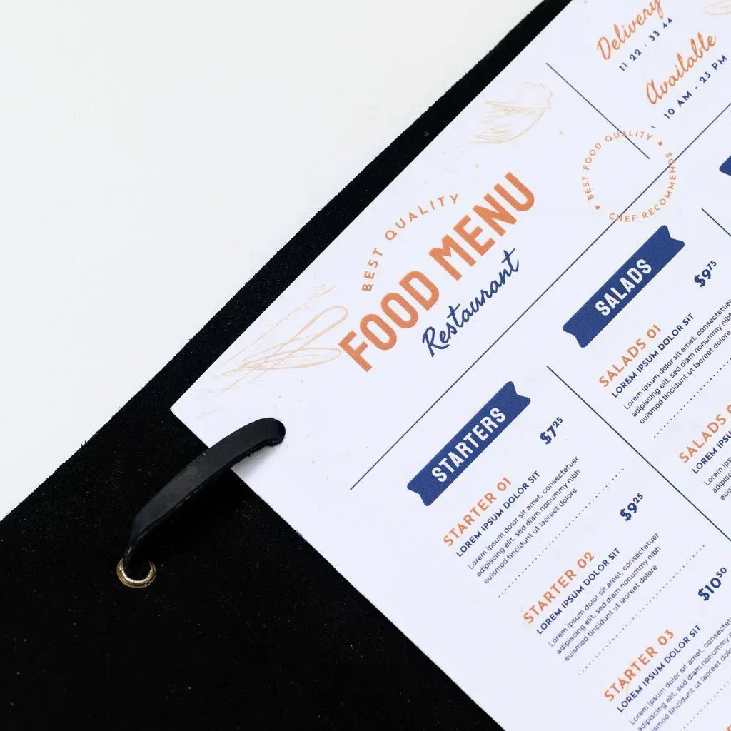 Sophisticated menu folder with premium leather.