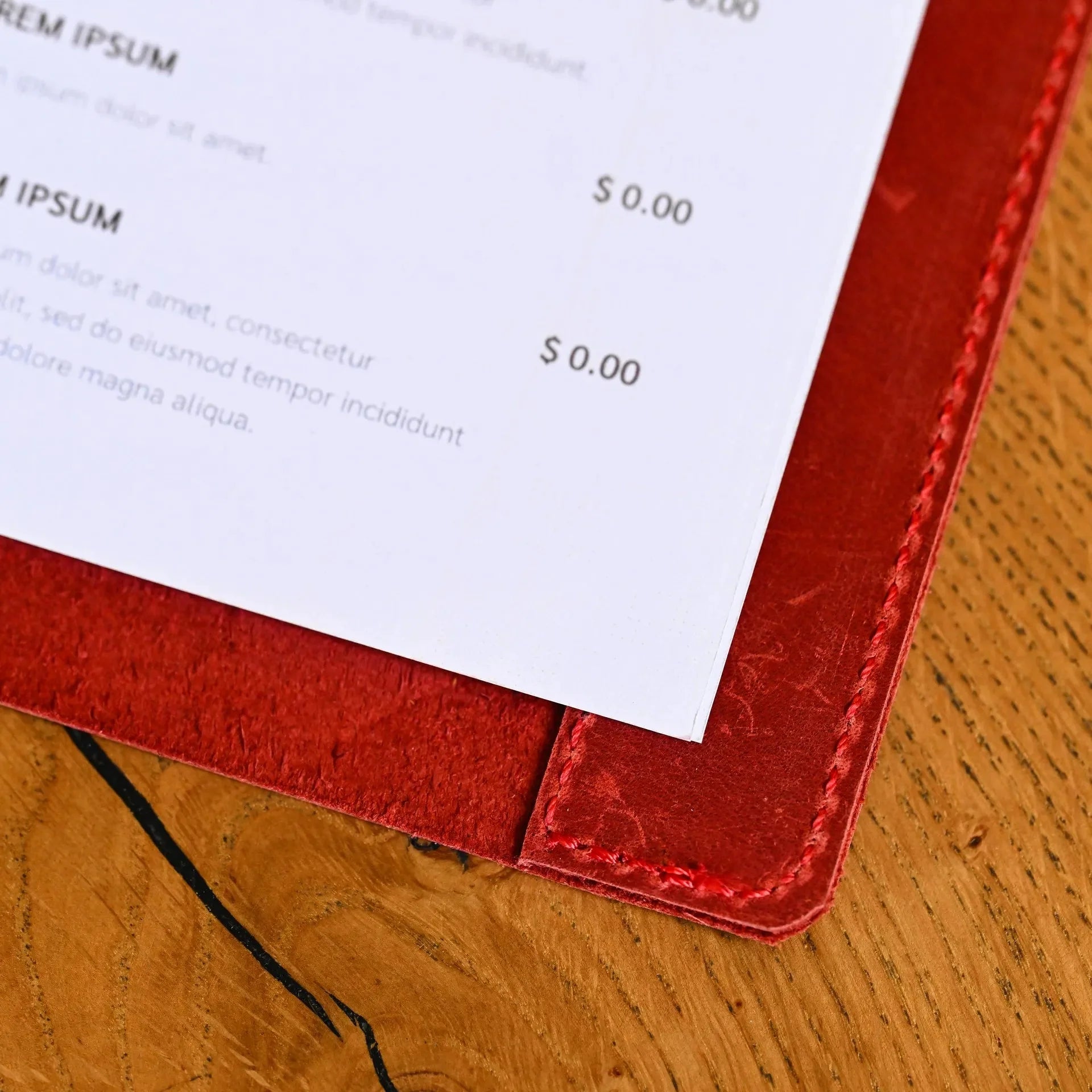 Leather Menu Holder with Rubber String fixing with Crazy Horse leather (LM06A4) - inkohoreca - shop