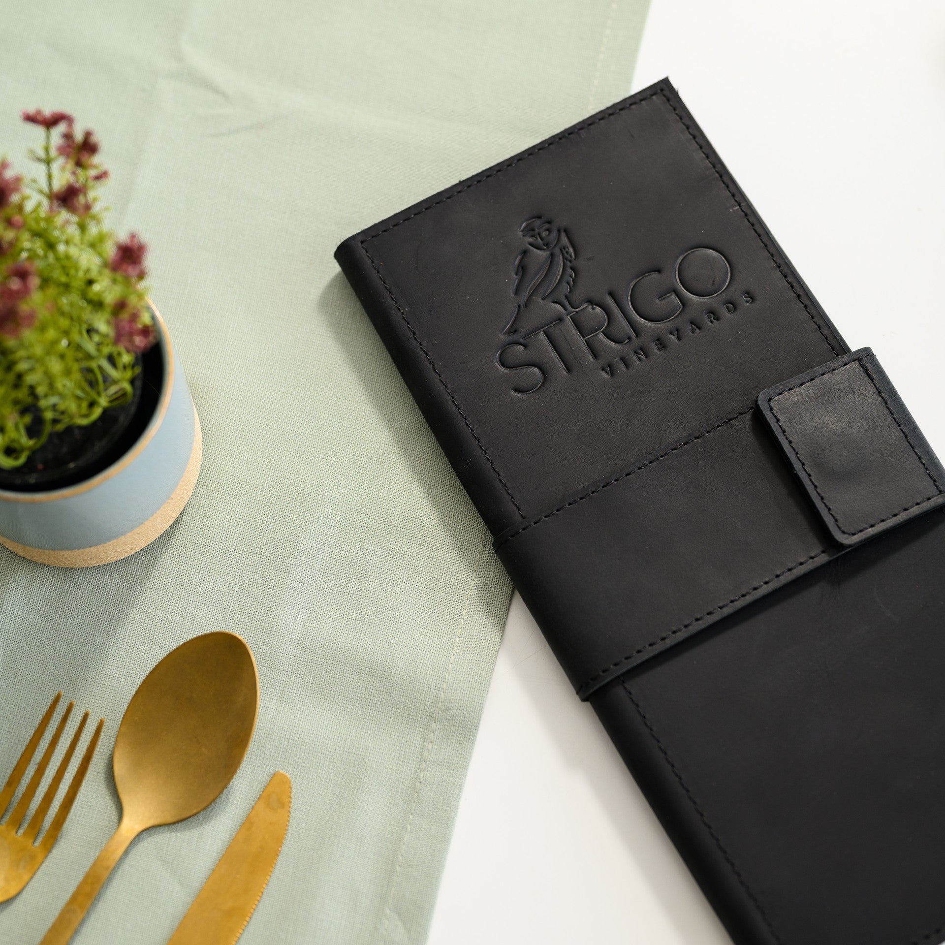 Leather Trifold Menu Holder with Three fields and Magnetic Snap (LM16A2) - inkohoreca - shop