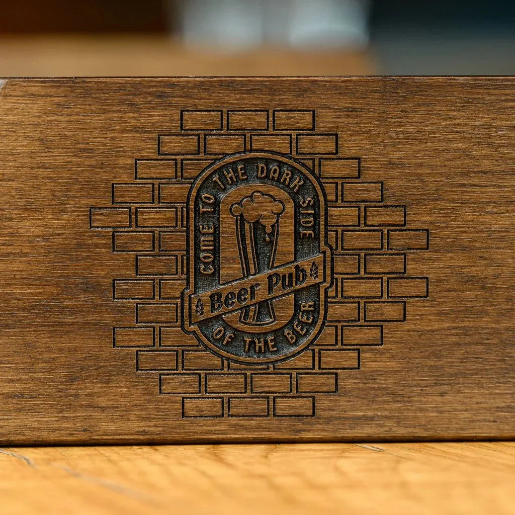 Custom engraved napkin holder with restaurant branding.