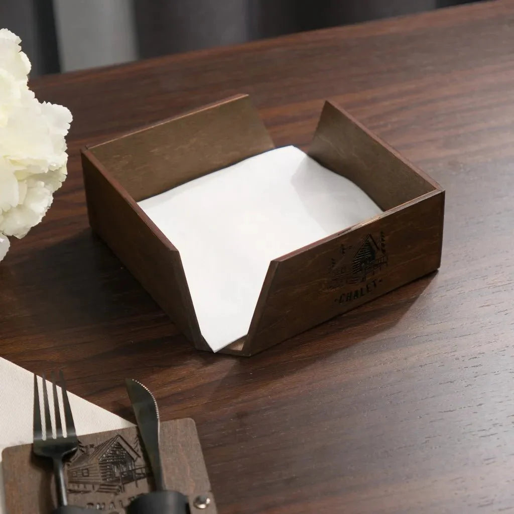 Minimalist wooden napkin storage for contemporary decor.