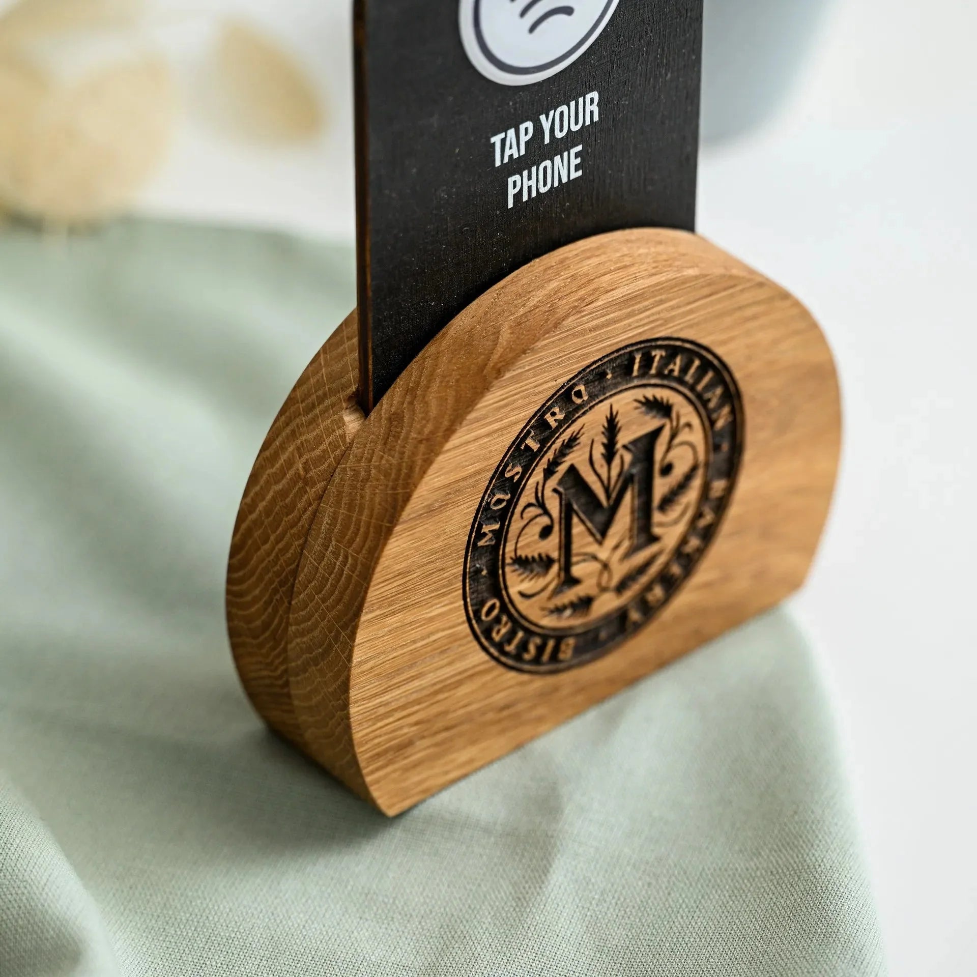 NFC Tag and QR Code Sign at Wooden Stand (NW03) - inkohoreca - shop