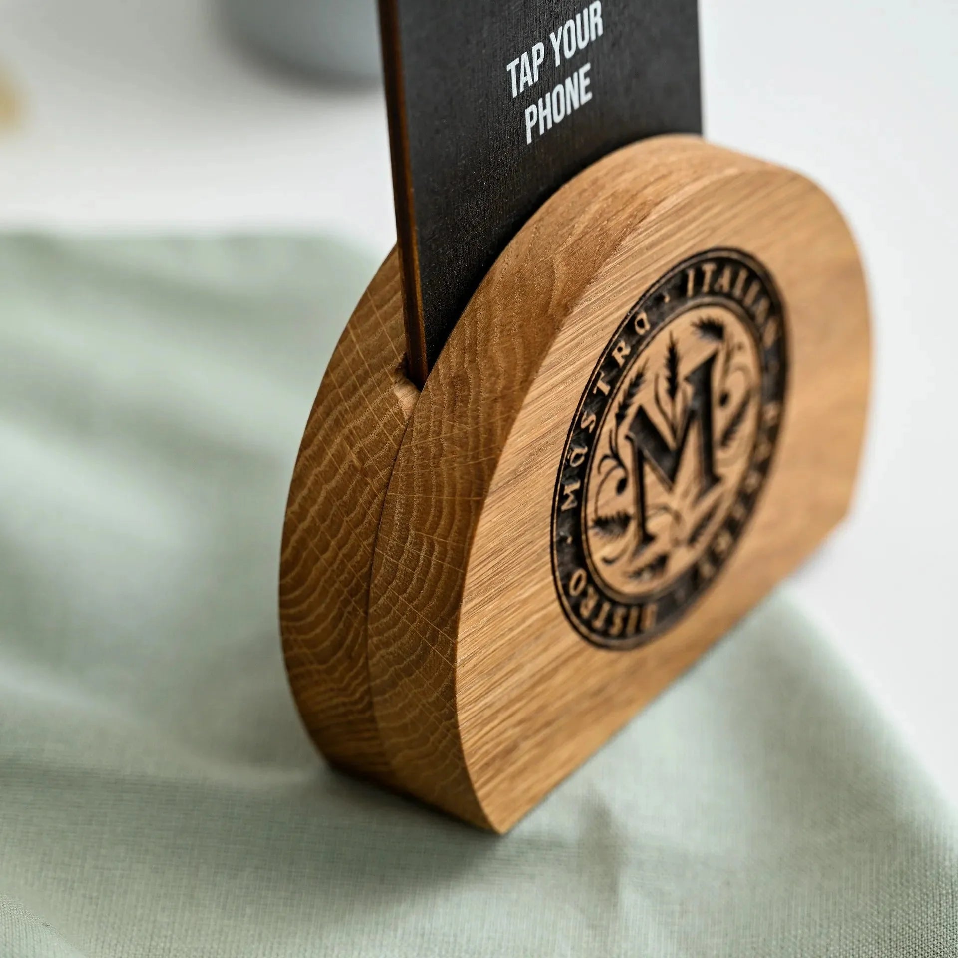 NFC Tag and QR Code Sign at Wooden Stand (NW03) - inkohoreca - shop
