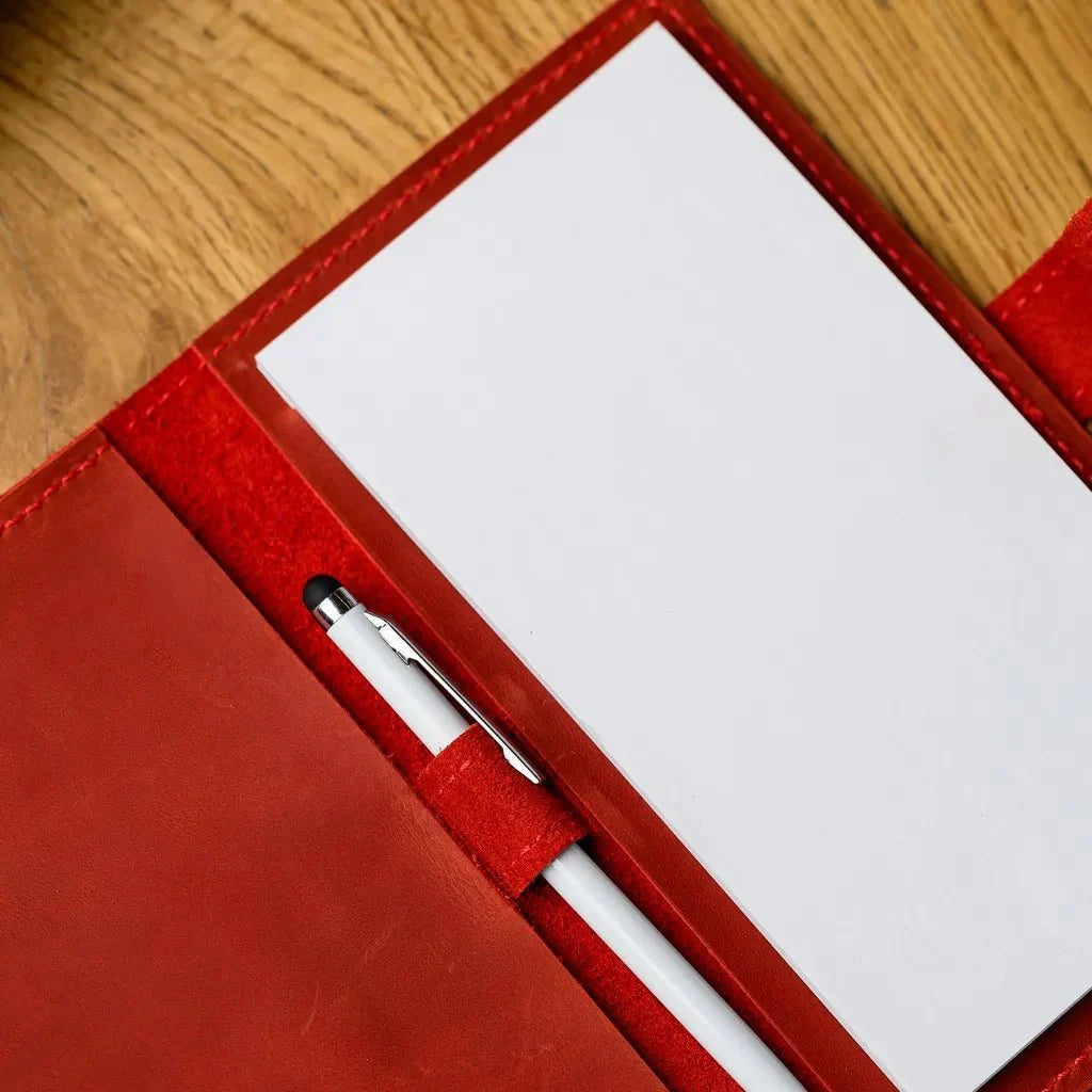 Vintage-inspired Crazy Horse leather notepad for waiters, complete with a secure closure to keep daily orders and notes neatly organized.