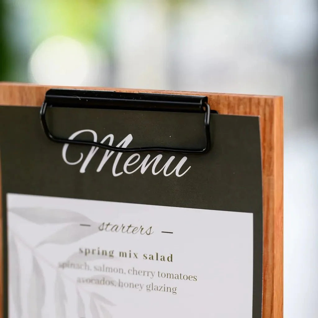 Oak Table Stand Menu Holder with black binder (TT407A5) - inkohoreca - shop