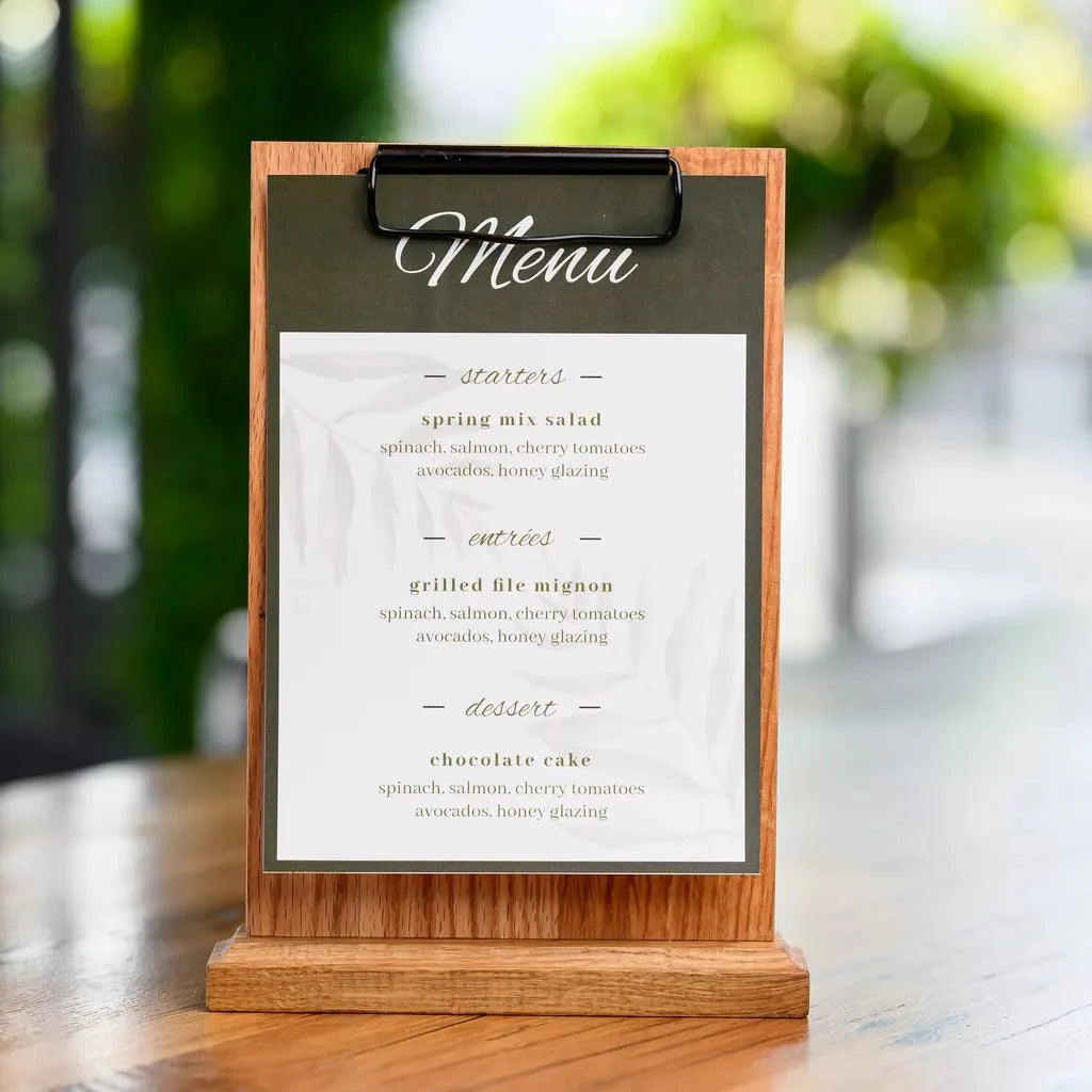 Oak Table Stand Menu Holder with black binder (TT407A5) - inkohoreca - shop