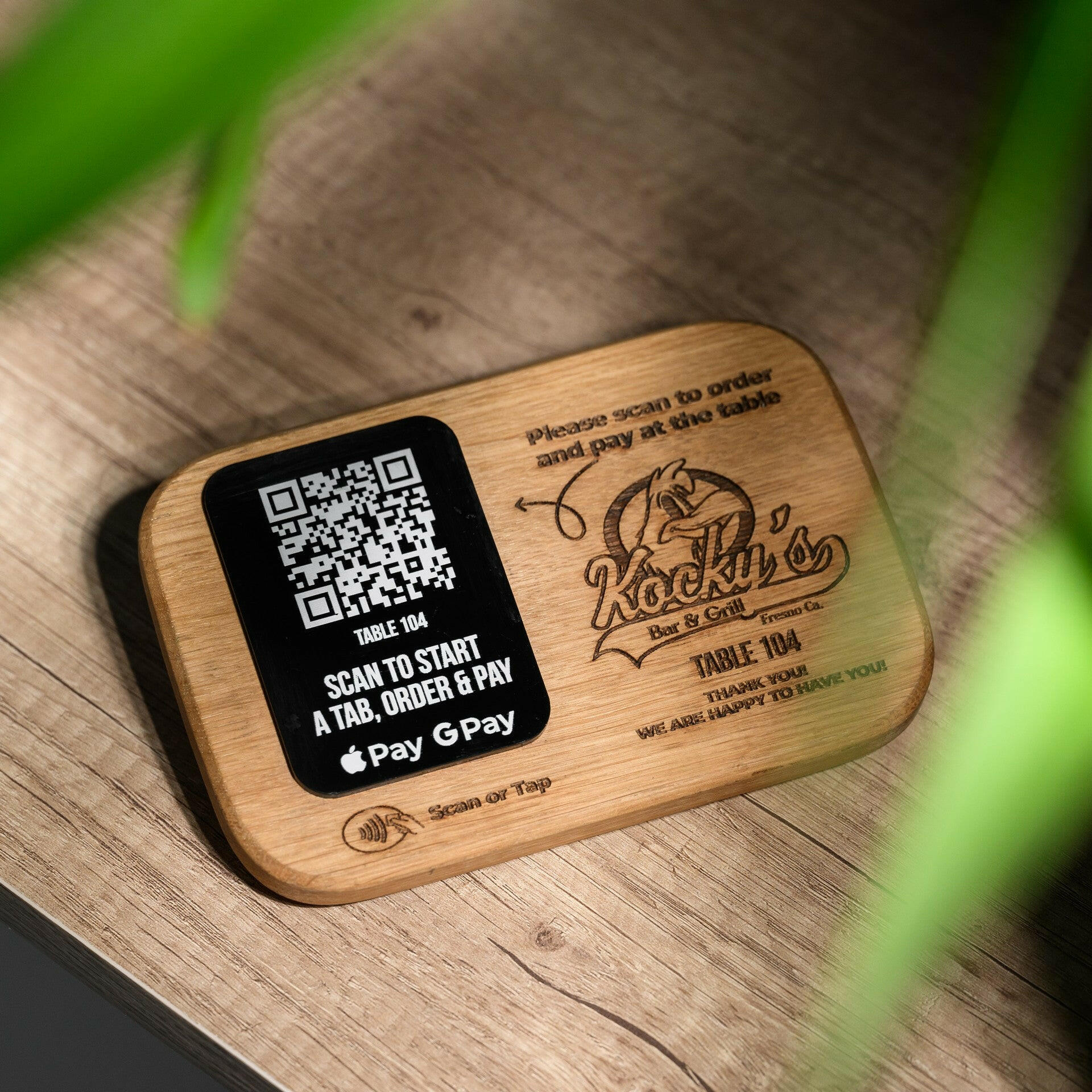 QR Menu Sign on Acrylic Tablet and Oaken base (QW01) - inkohoreca - shop