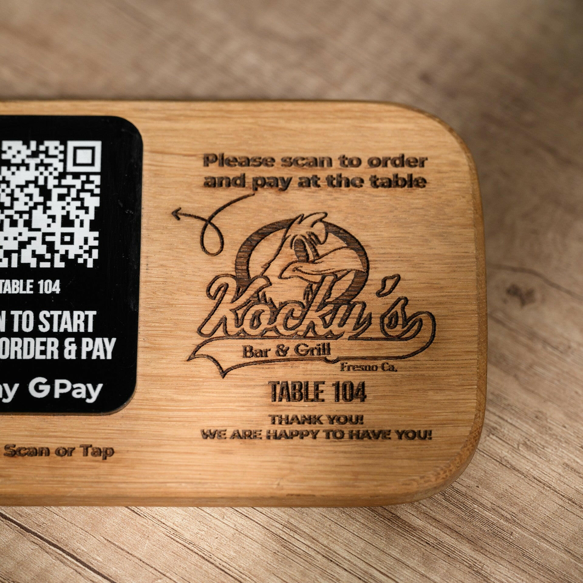 QR Menu Sign on Acrylic Tablet and Oaken base (QW01) - inkohoreca - shop