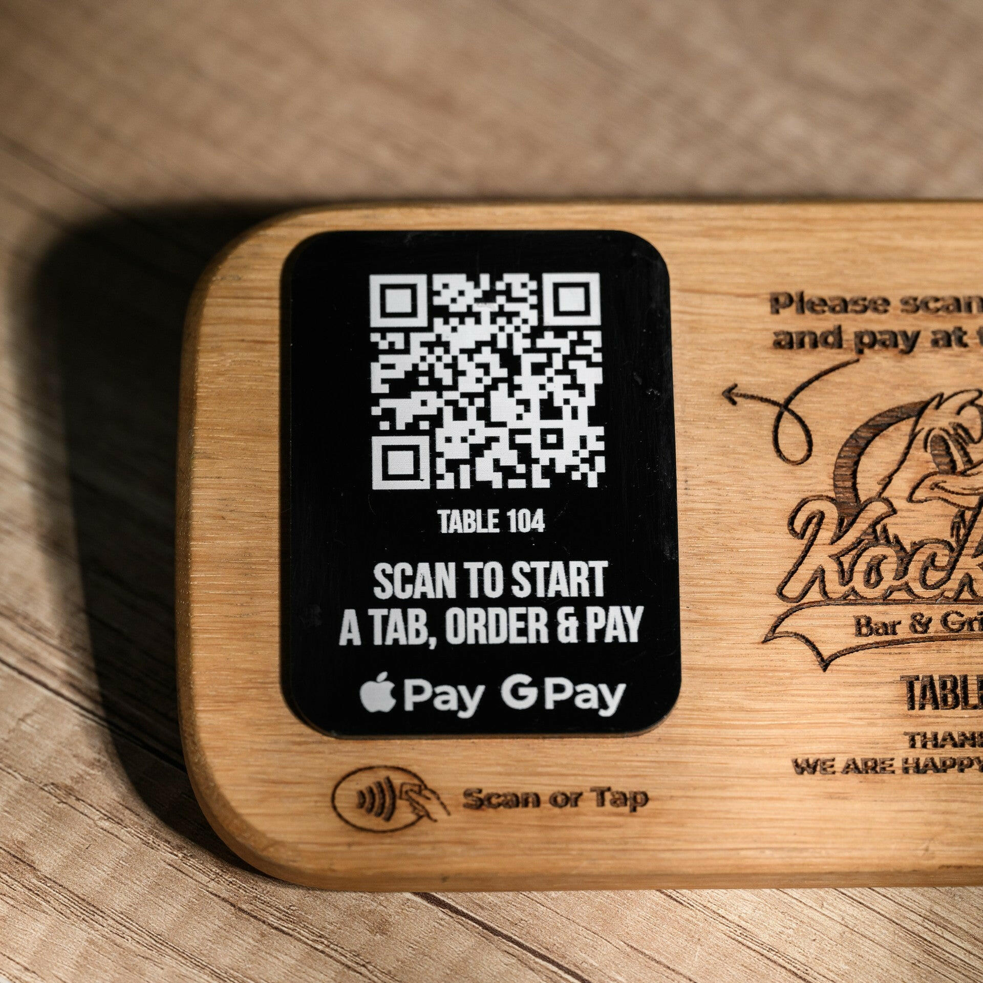QR Menu Sign on Acrylic Tablet and Oaken base (QW01) - inkohoreca - shop