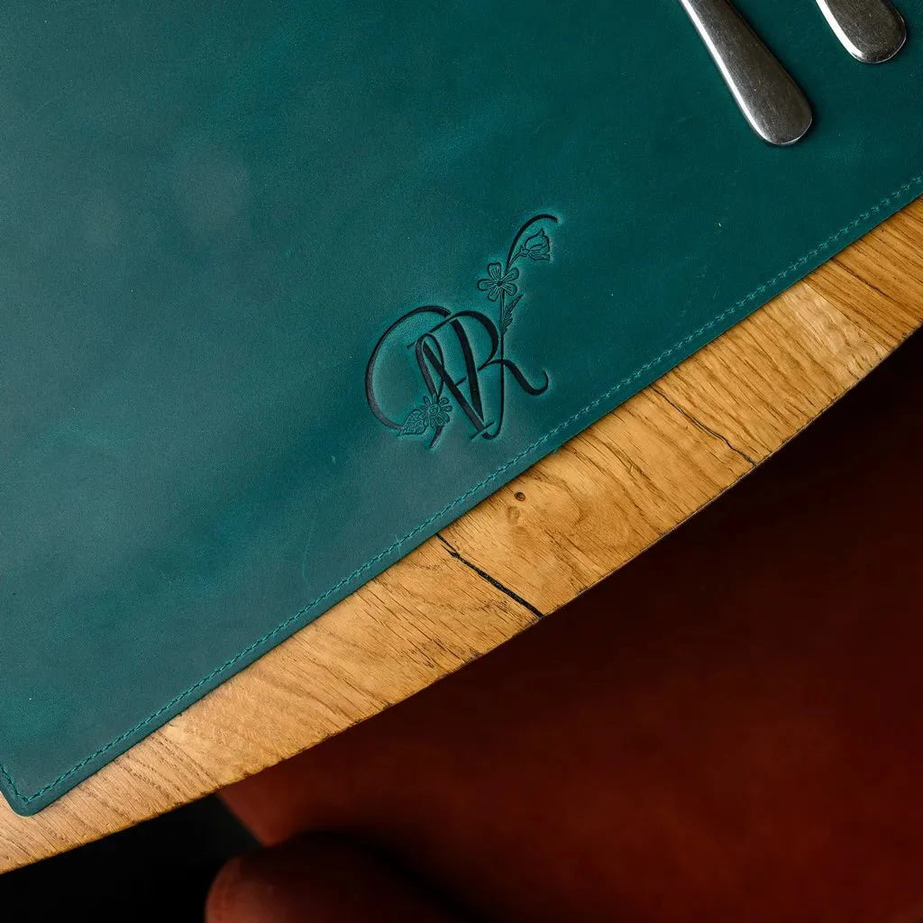 High-quality leather placemat with a vintage Crazy Horse finish, adding elegance and durability to any dining or workspace setup.