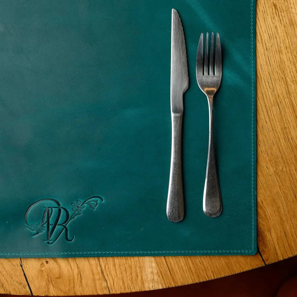 Rectangular Crazy Horse leather placemat with a wipe-clean surface, protecting tables from heat, spills, and scratches for long-lasting use.