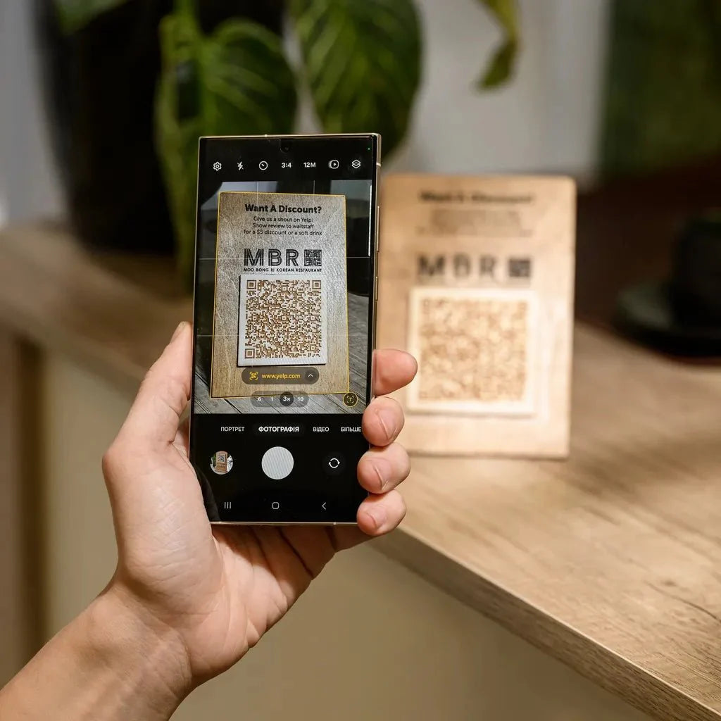 Simple Plywood Tabletop with QR Code Menu Sign (QP05) - inkohoreca - shop