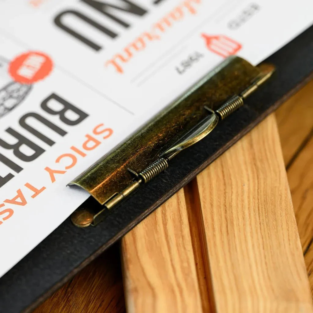Table Stand Menu Holder in Wenge color for A4 Sheets with Brass Binder (TT420A4) - inkohoreca - shop