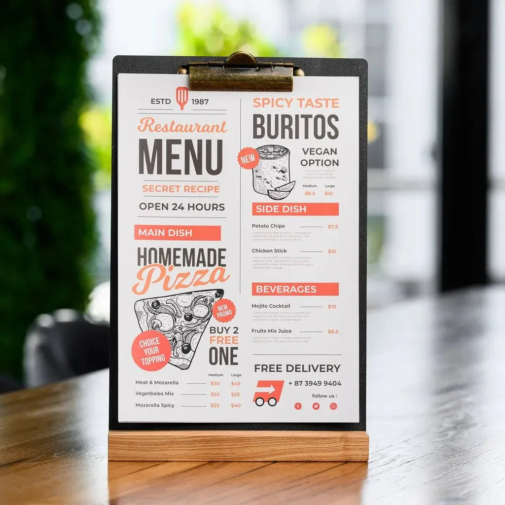 Table Stand Menu Holder in Wenge color for A4 Sheets with Brass Binder (TT420A4) - inkohoreca - shop