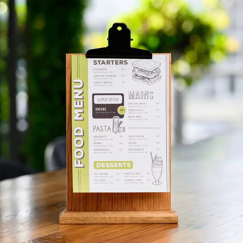 Table Stand Menu Holder with Black Coloured Clip (TT411A5) - inkohoreca - shop