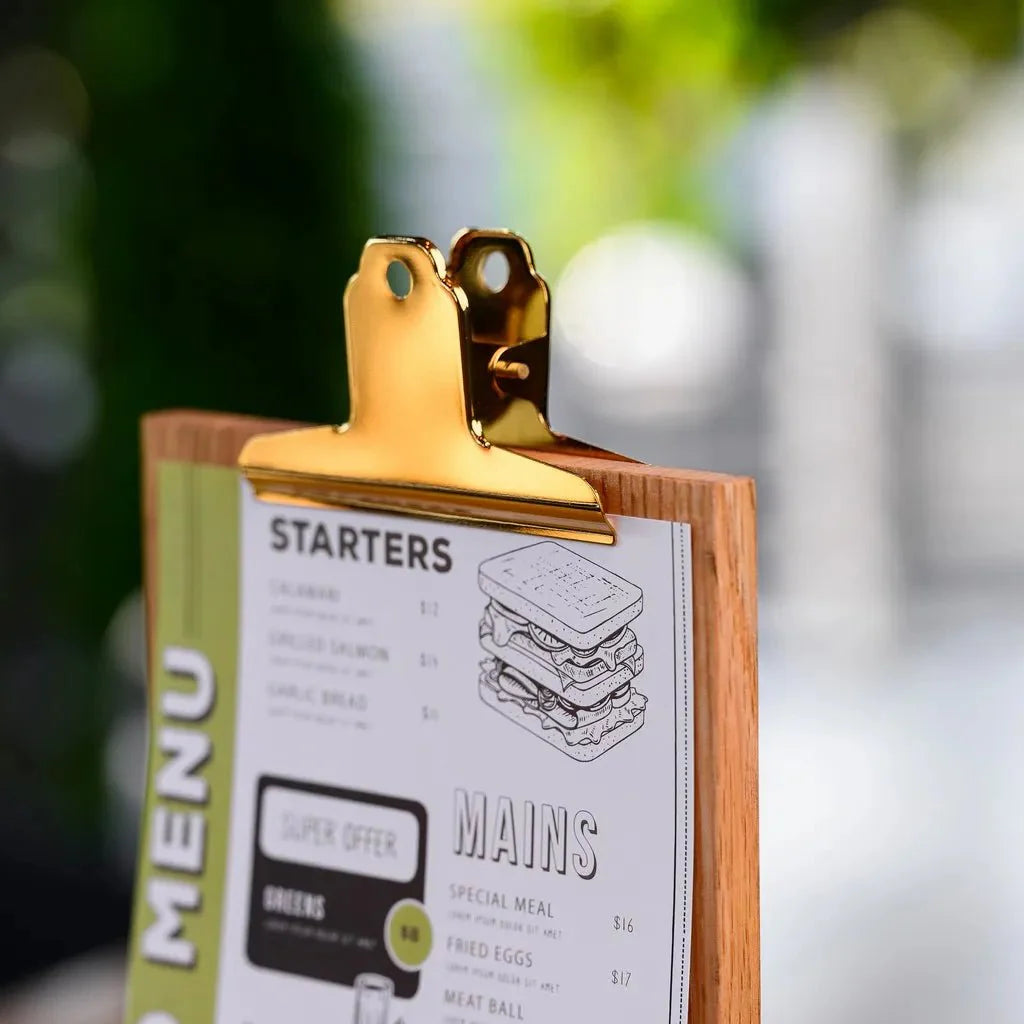 Table Stand Menu Holder with Golden Coloured Clip (TT409A5) - inkohoreca - shop