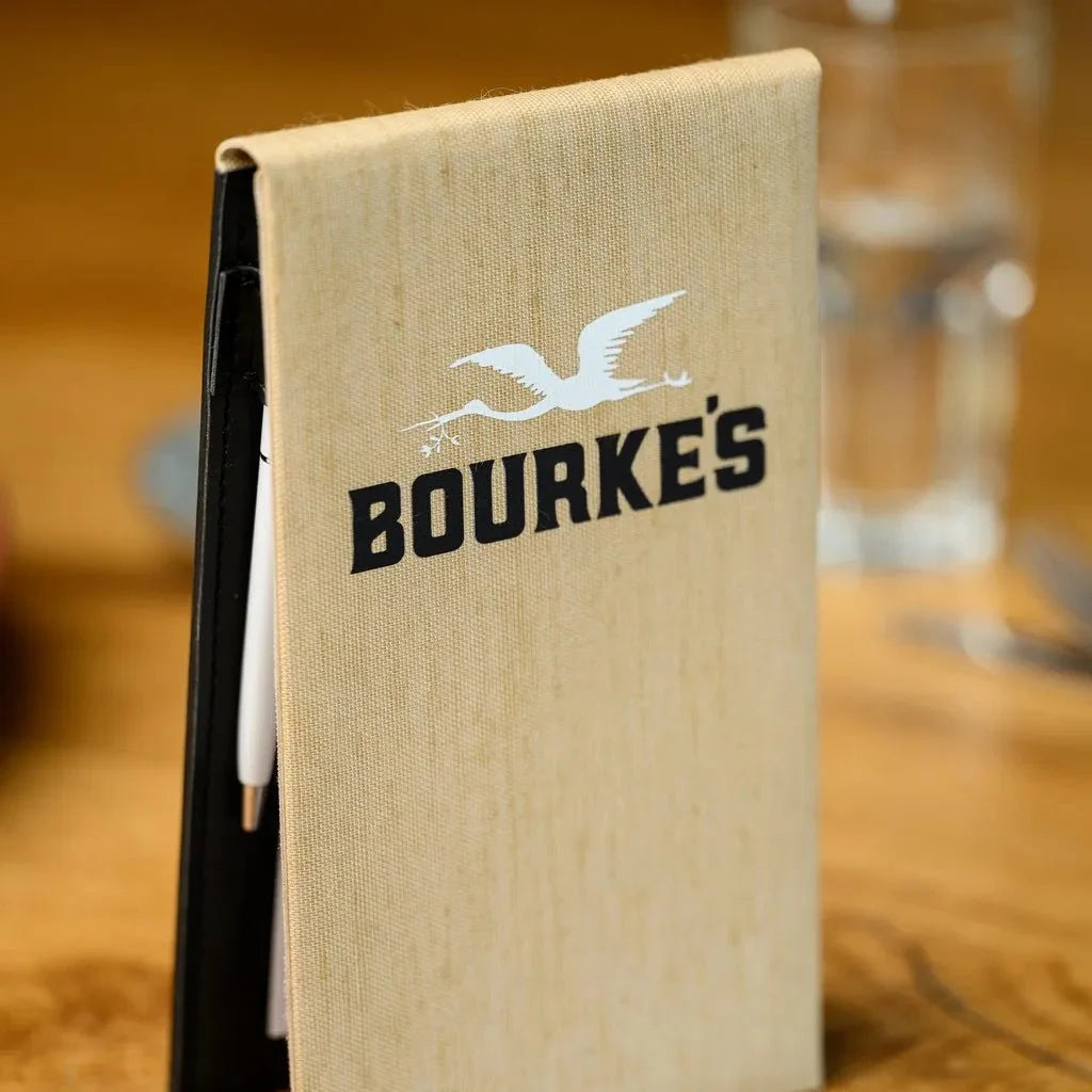 Stylish and practical Textile Notebook with a hardcover back, perfect for waiters to organize orders, reservations, and important notes while maintaining a sleek, polished appearance.