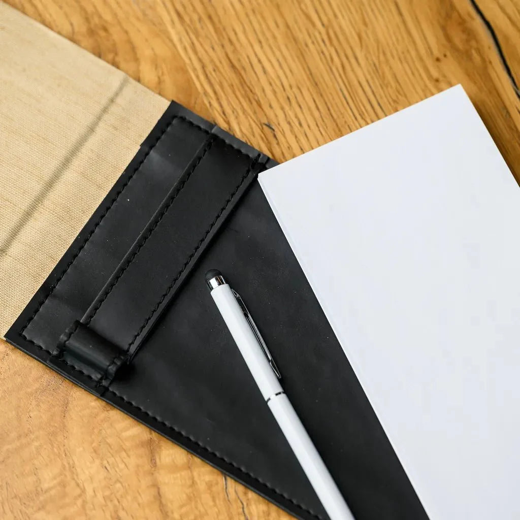 Textile Notebook with a hardcover back for waiters, offering a sleek and practical solution for taking orders, making notes, and organizing tasks during a shift in a stylish way.