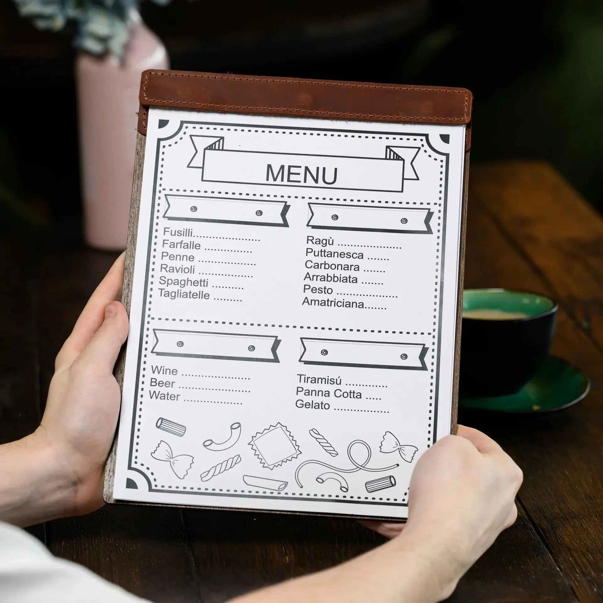 Veneered HDF Menu Board in Dark Walnut Colour - inkohoreca - shop