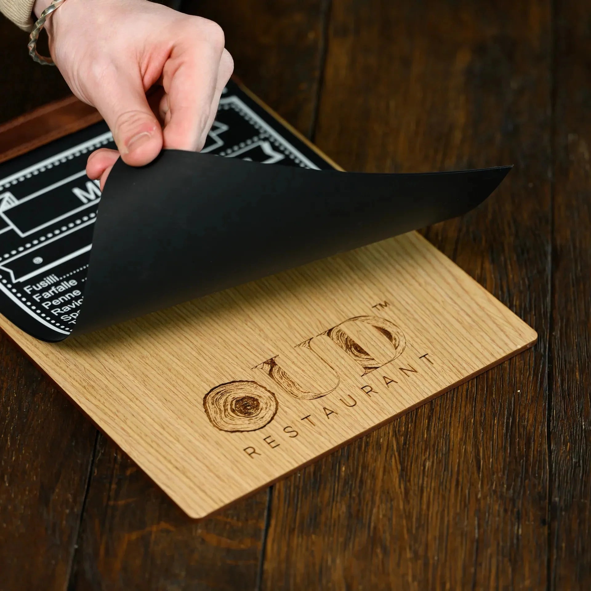 Veneered HDF Menu Board in Light Oak Colour - inkohoreca - shop