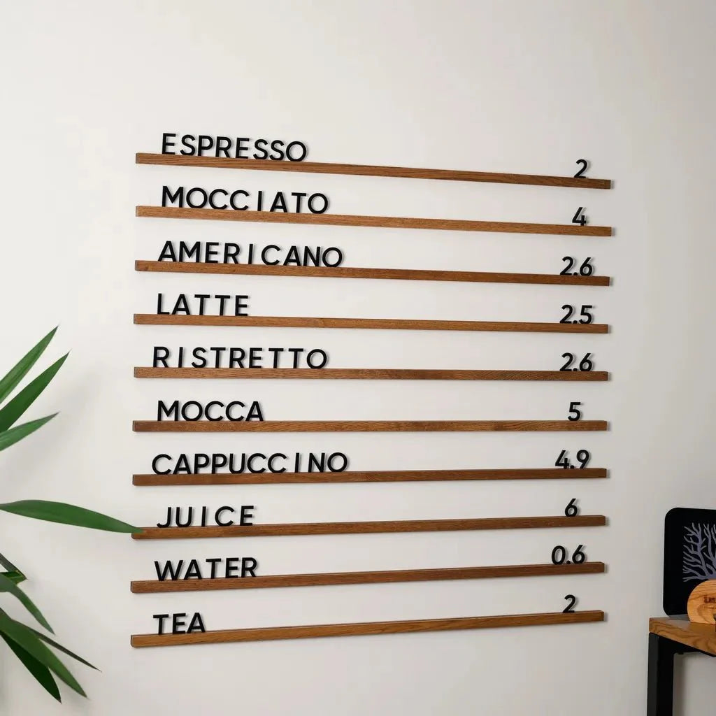 Wall Hanging Menu Board with Brown Oak Rails - inkohoreca - shop
