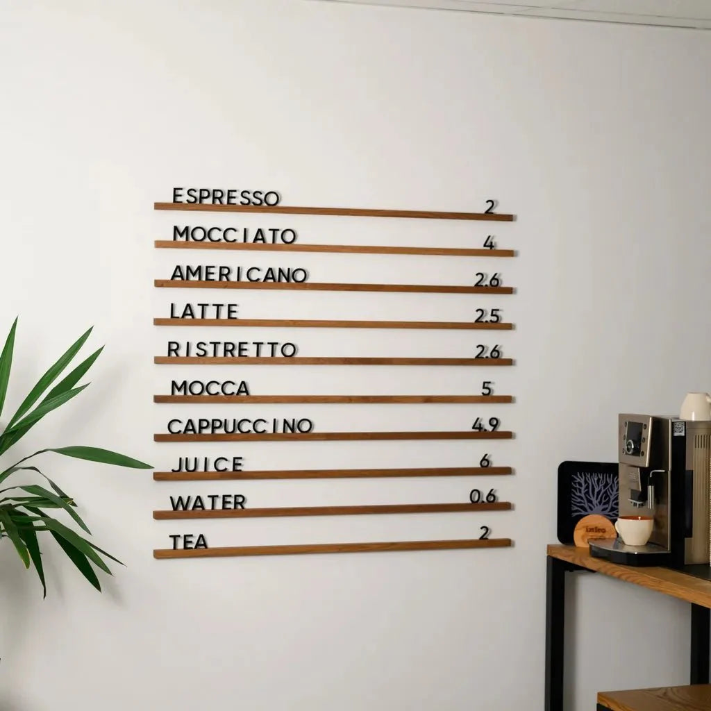 Wall Hanging Menu Board with Brown Oak Rails - inkohoreca - shop