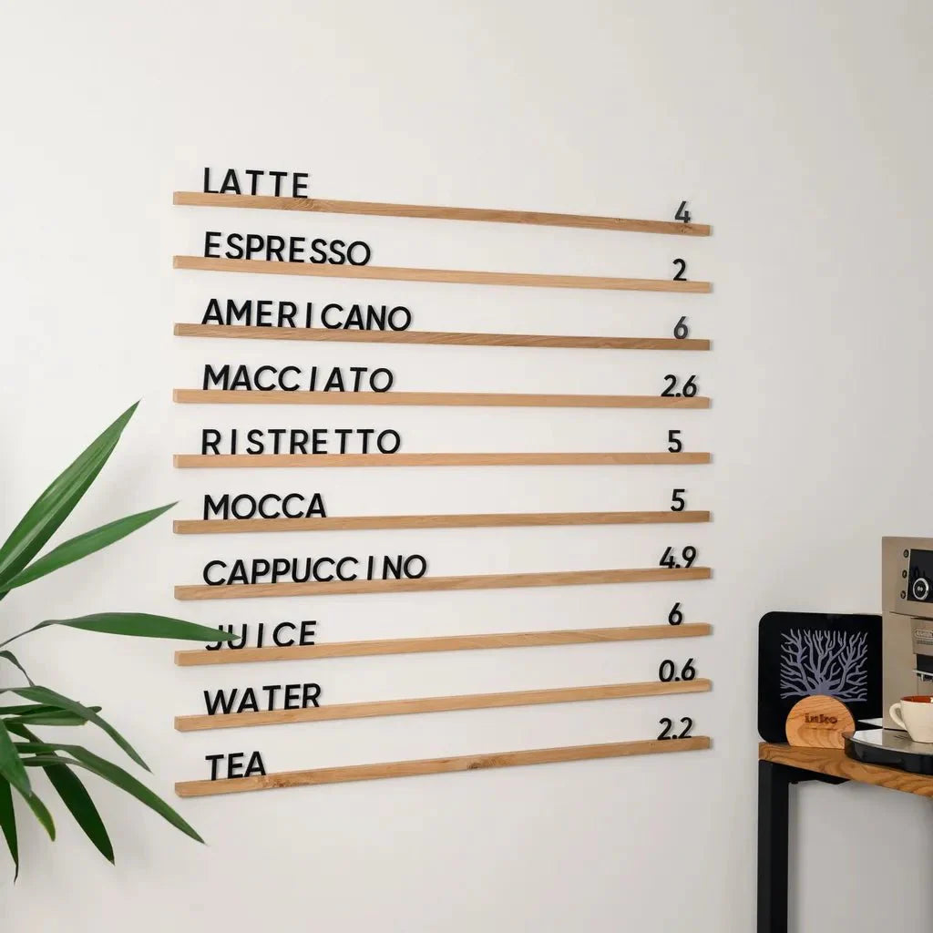 Wall Hanging Menu Board with Natural coloured Oaken Rails - inkohoreca - shop