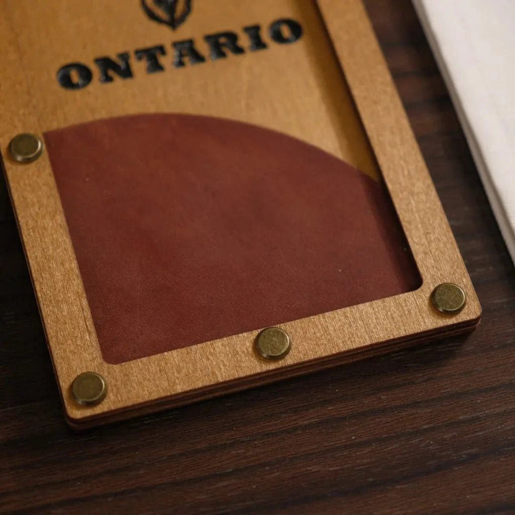 Professional wooden bill holder for seamless service.