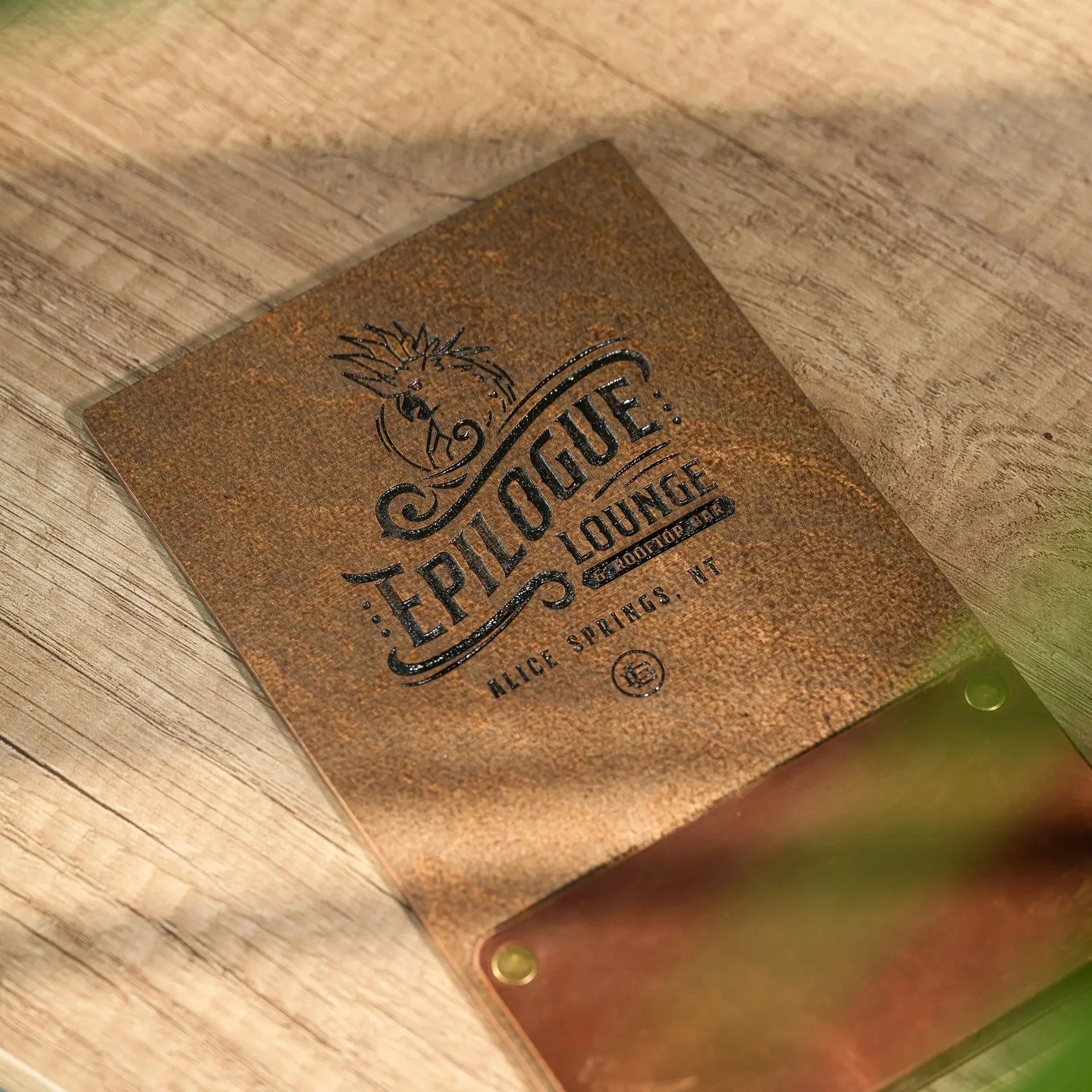 Wooden Bill Holder with Rectangular Leather Pocket (R202) - inkohoreca - shop