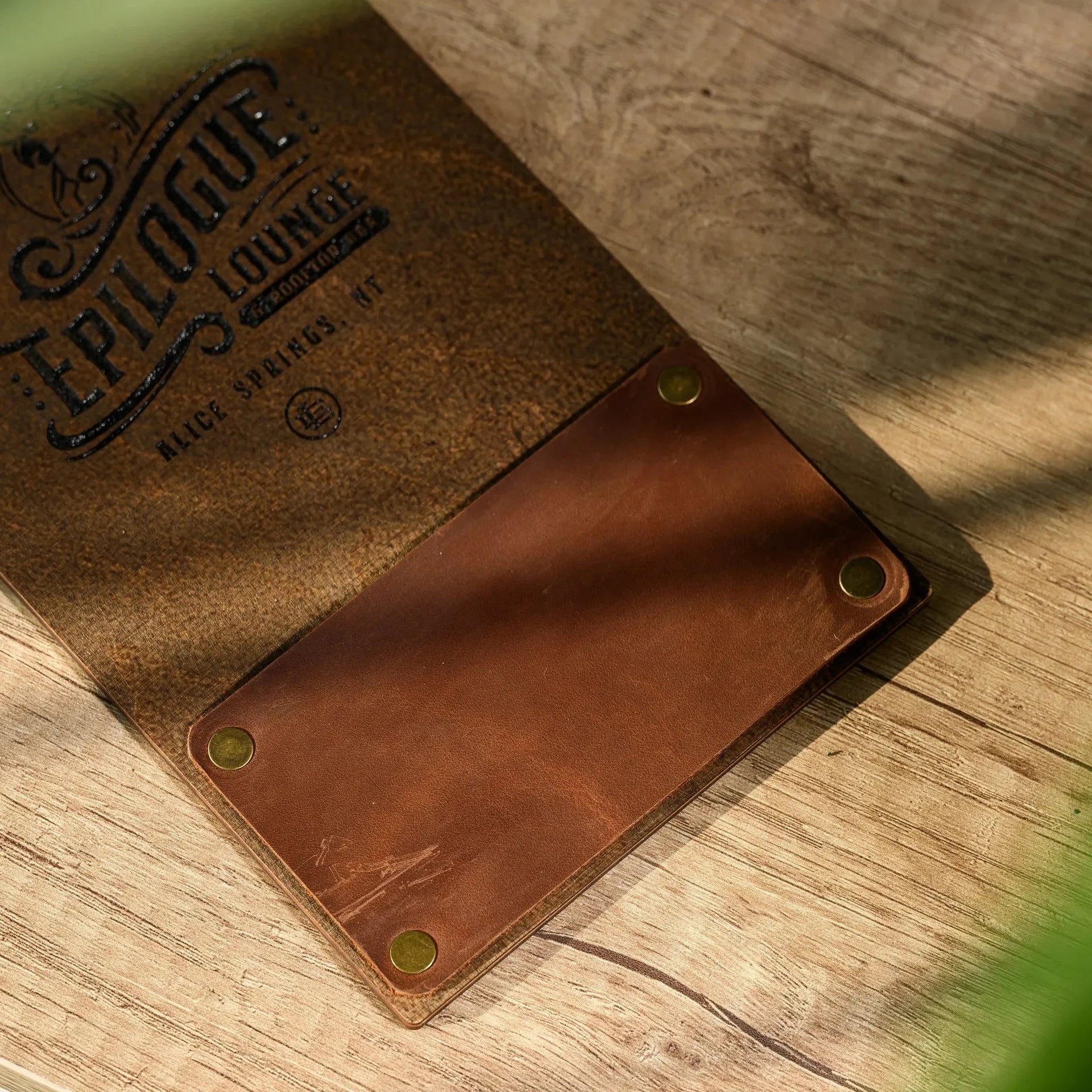 Wooden Bill Holder with Rectangular Leather Pocket (R202) - inkohoreca - shop