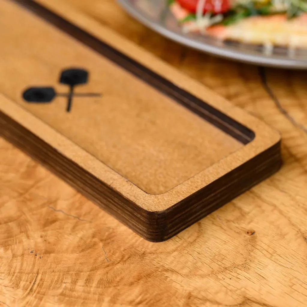 Customizable wooden cutlery holder for fine dining establishments.