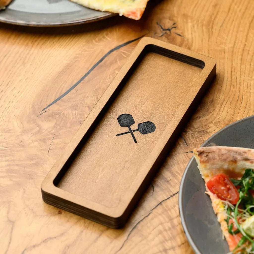 Durable wooden cutlery holder with a sleek, modern design.