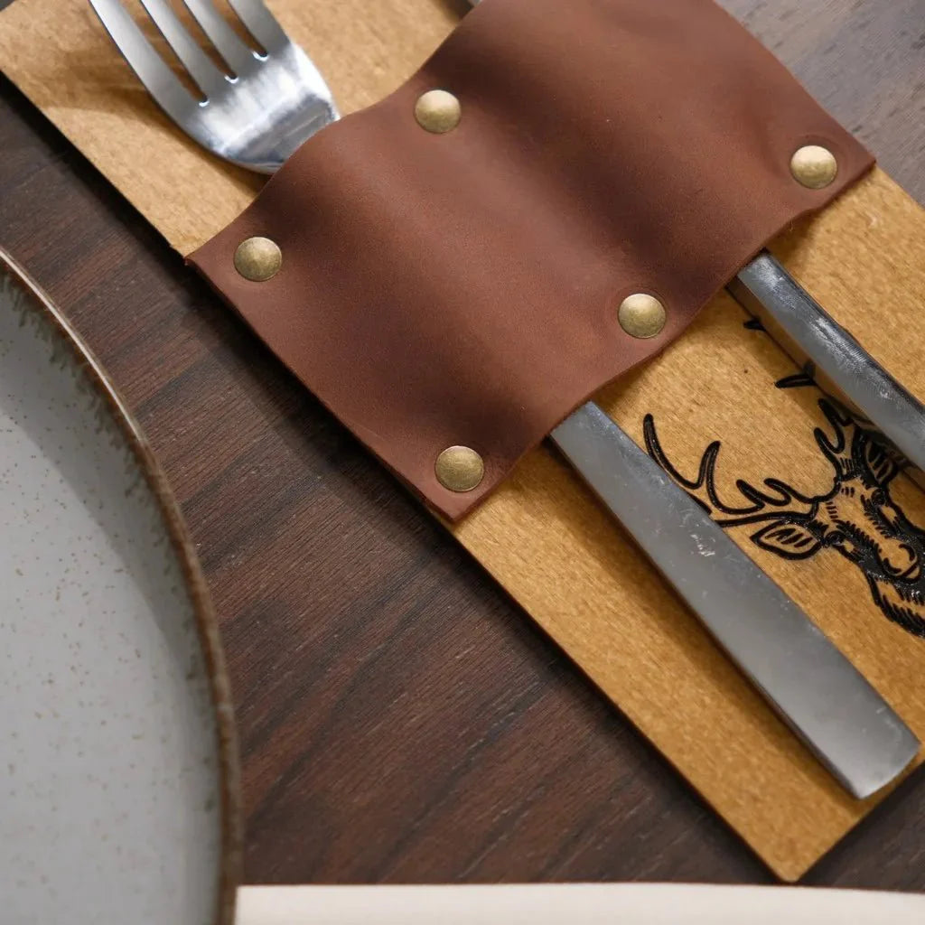 Durable wood cutlery holder with multiple compartments.