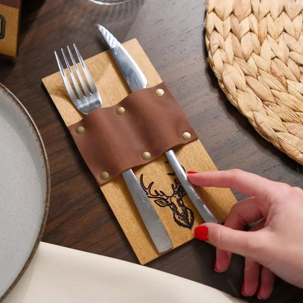 Compact wooden cutlery holder for organized storage.