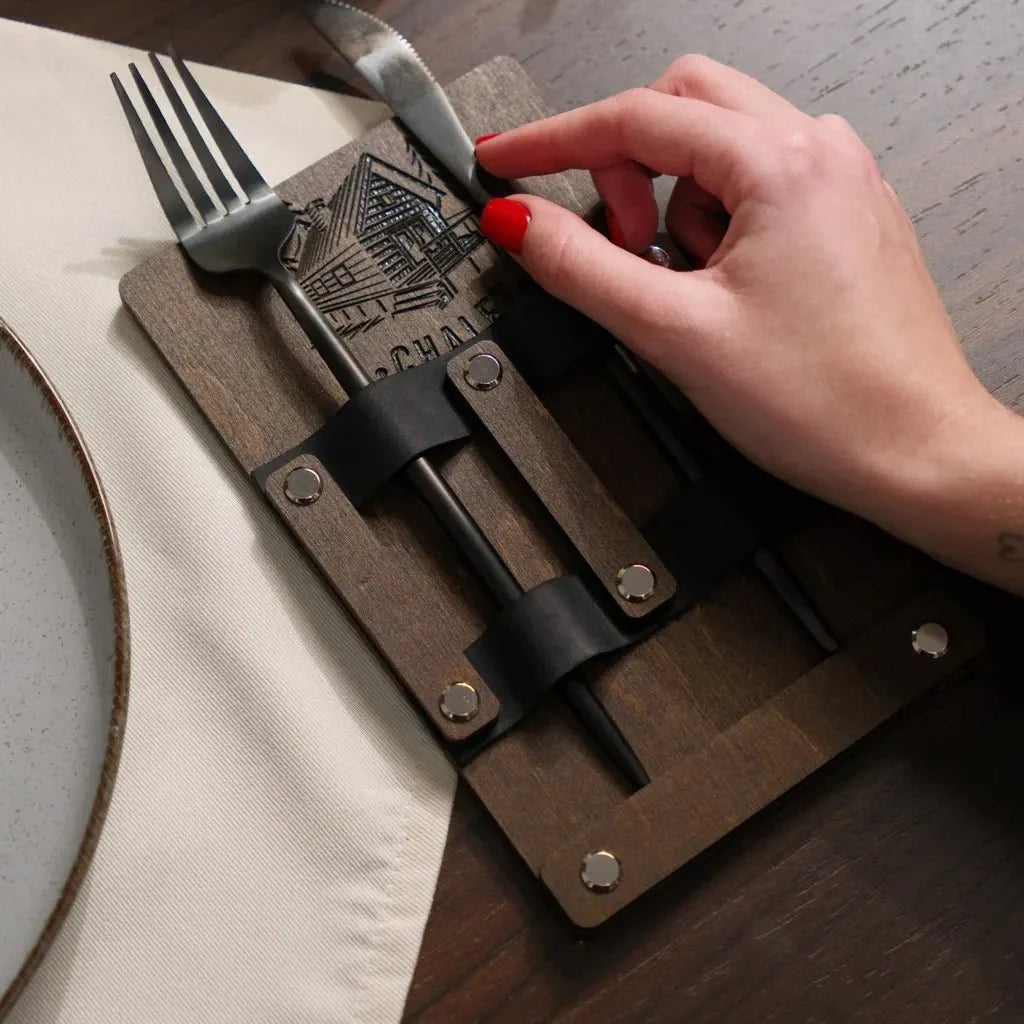 Durable engraved wooden utensil tray for professional kitchens.