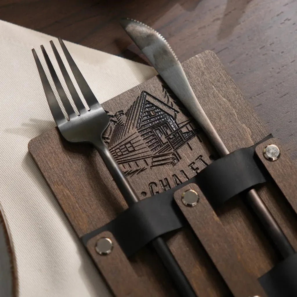 Modern wood silverware organizer with custom engraving.