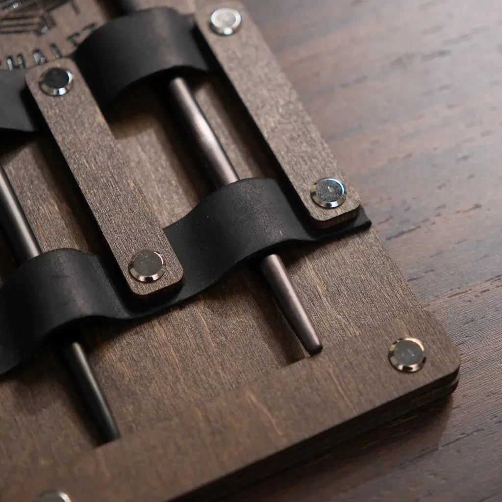 Custom engraved wooden cutlery holder with restaurant logo.