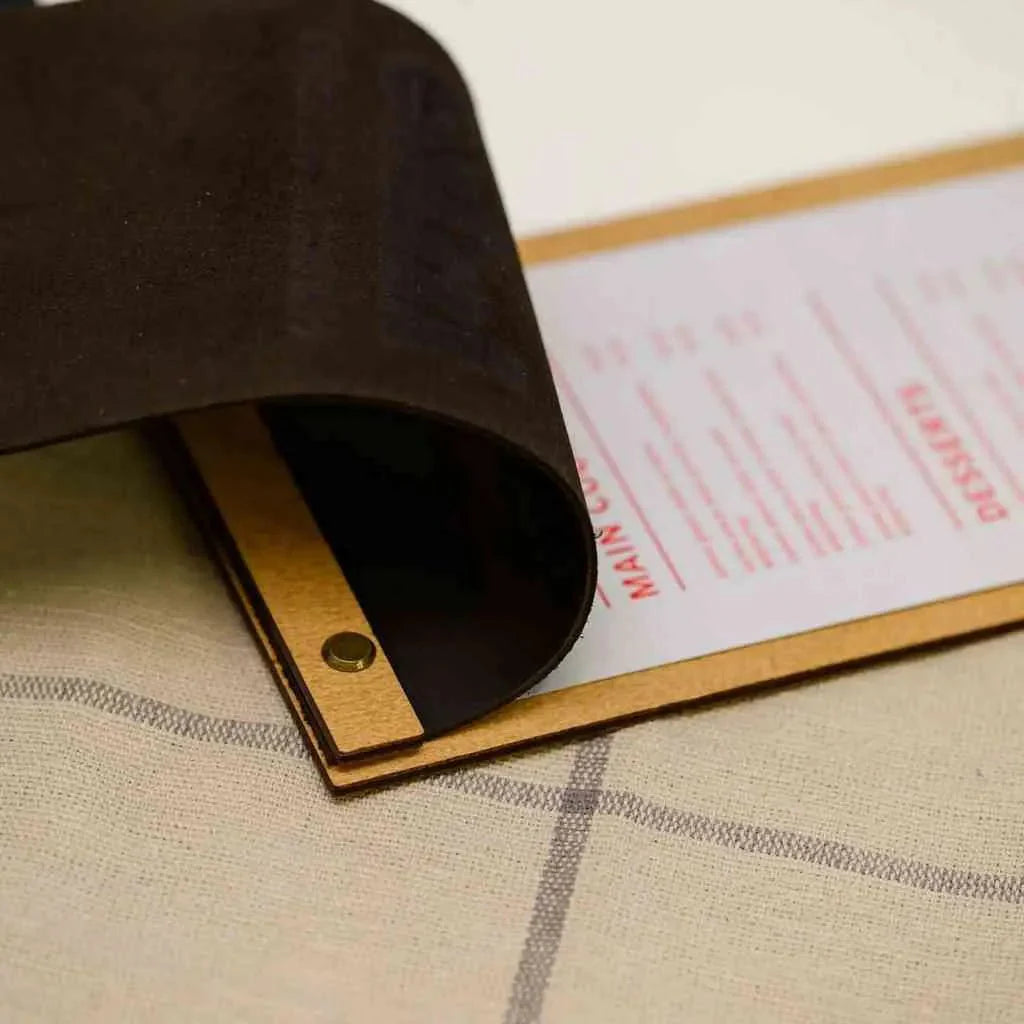 Wooden Drink Menu Board with Crazy Horse Leather Cover (P01A6) - inkohoreca - shop