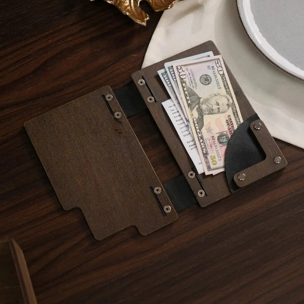Durable engraved wood check folder for fine dining.