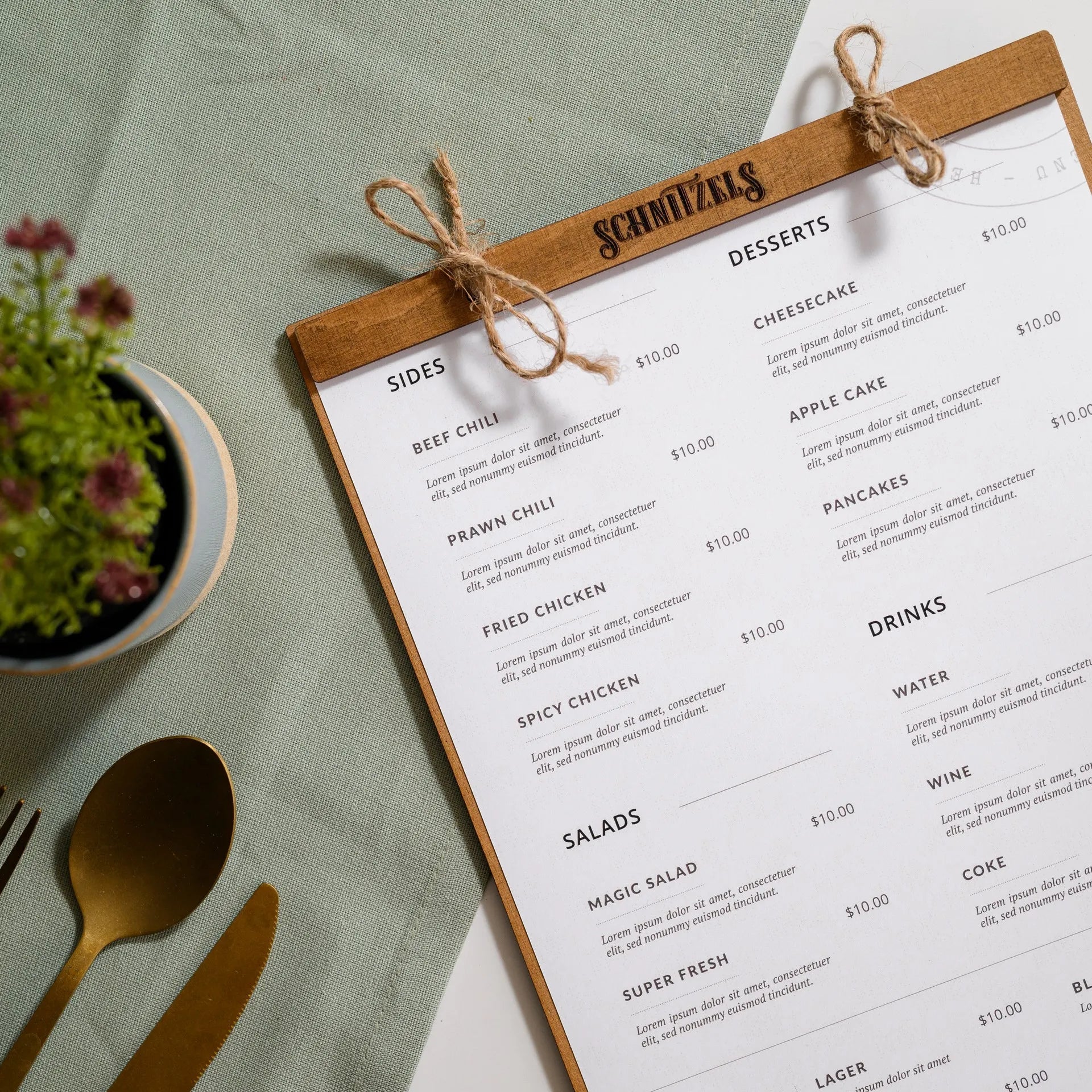 Wooden Menu Board with Fastening by Plank (P07A4) - inkohoreca - shop