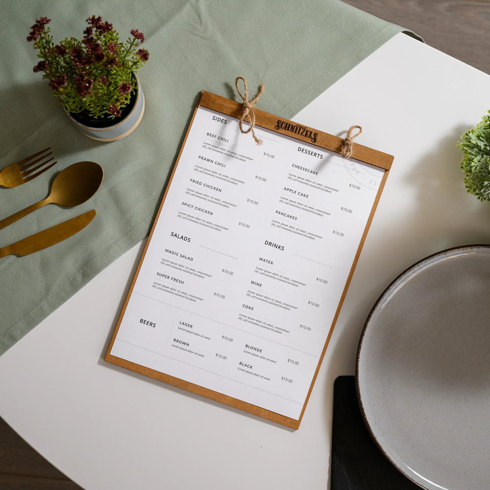 Wooden Menu Board with Fastening by Plank (P07A4) - inkohoreca - shop