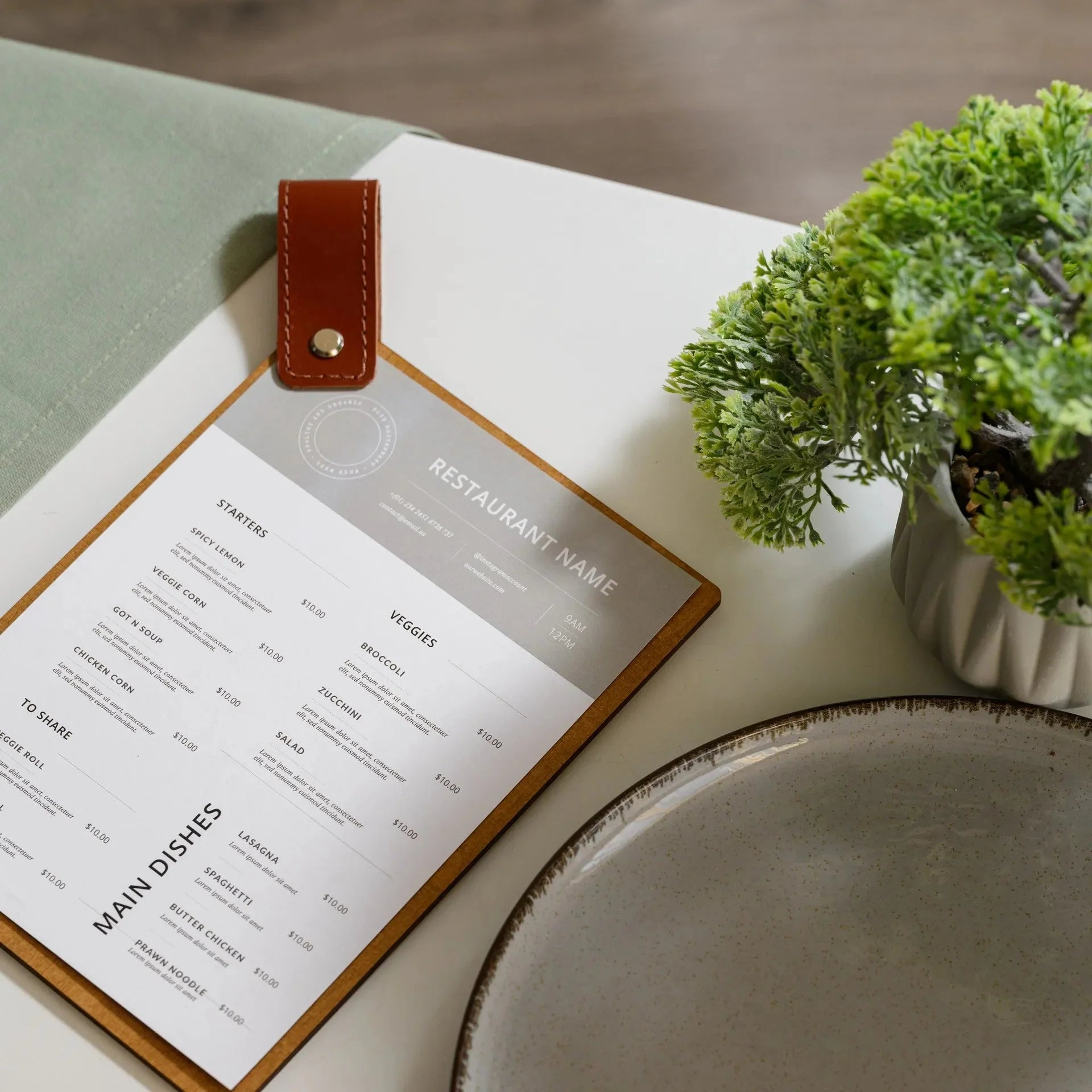 Wooden Menu Board with Leather Handle (P09A5) - inkohoreca - shop