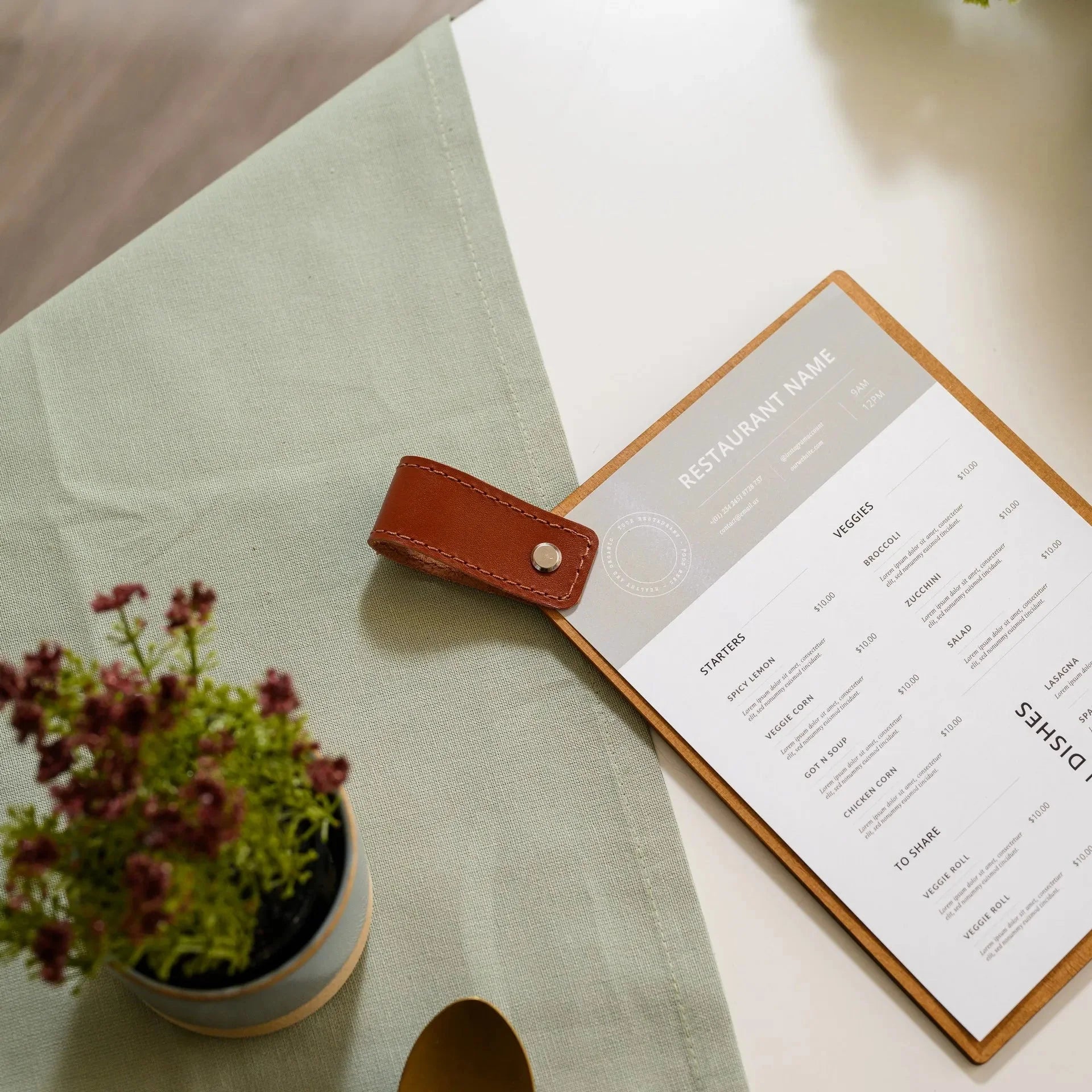Wooden Menu Board with Leather Handle (P09A5) - inkohoreca - shop