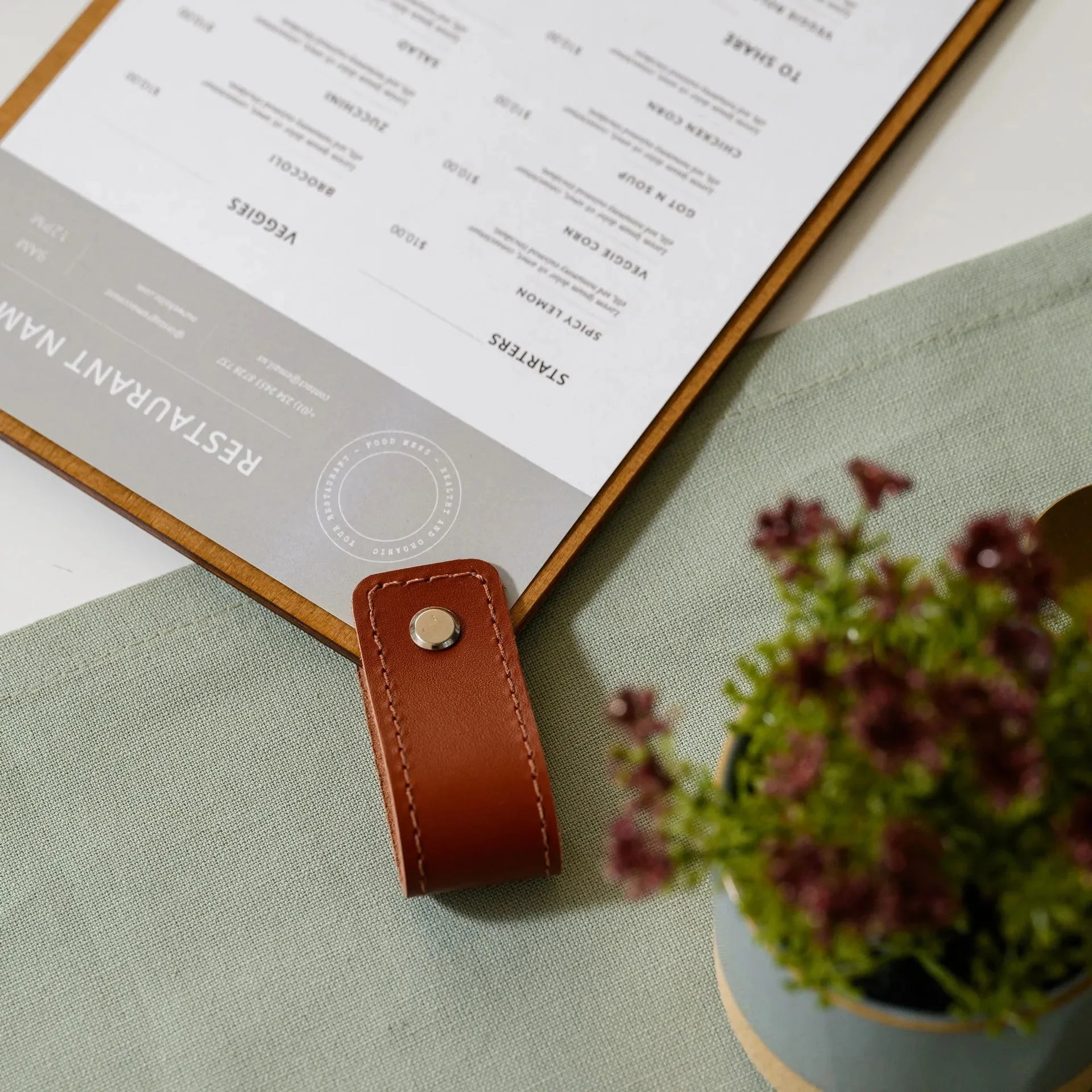 Wooden Menu Board with Leather Handle (P09A5) - inkohoreca - shop