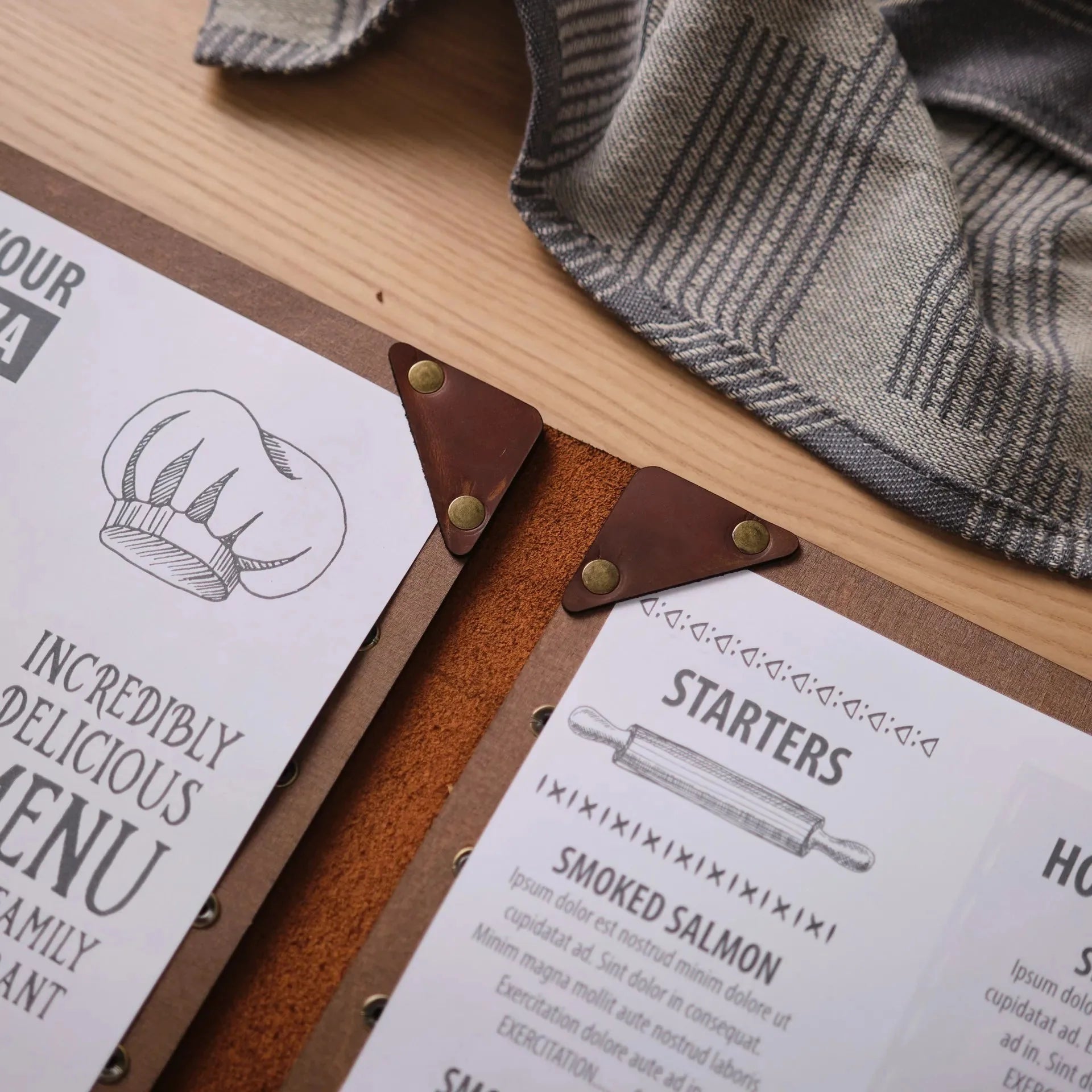 Wooden Menu Clipboard with Leather Spine (M06A1) - inkohoreca - shop