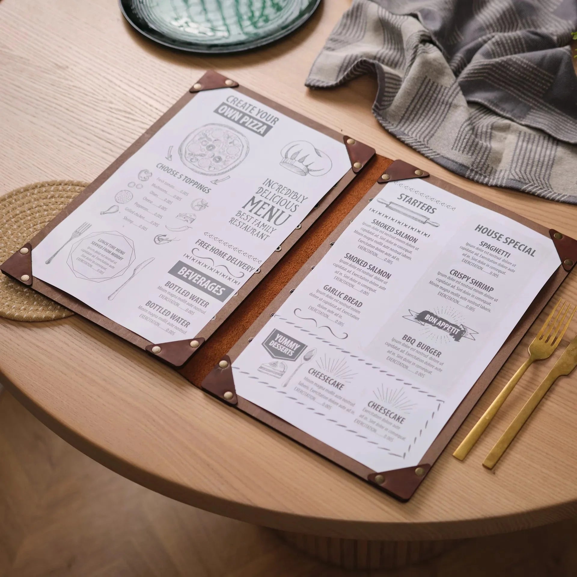 Wooden Menu Clipboard with Leather Spine (M06A1) - inkohoreca - shop